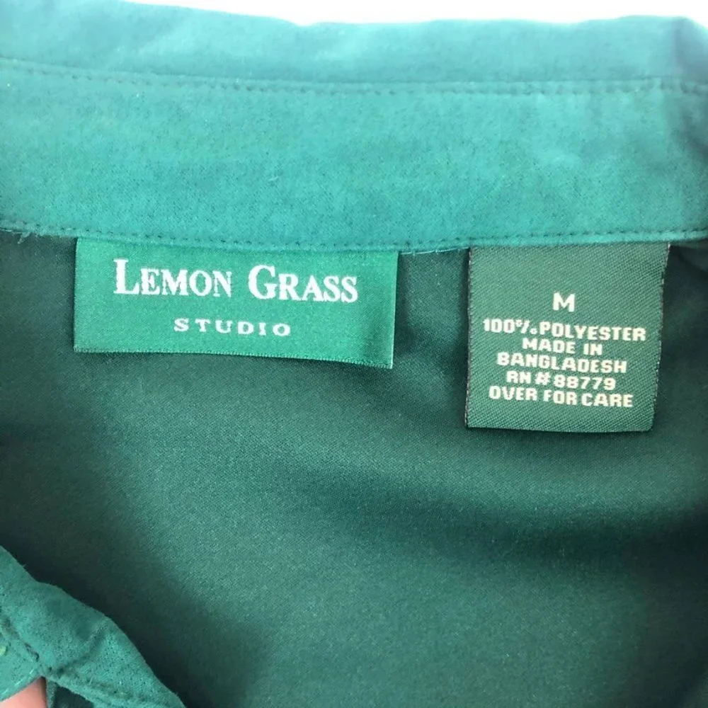 Lemon Grass Studio Faux Suede Shirt Womens Size M Green Pintuck Button Down Top